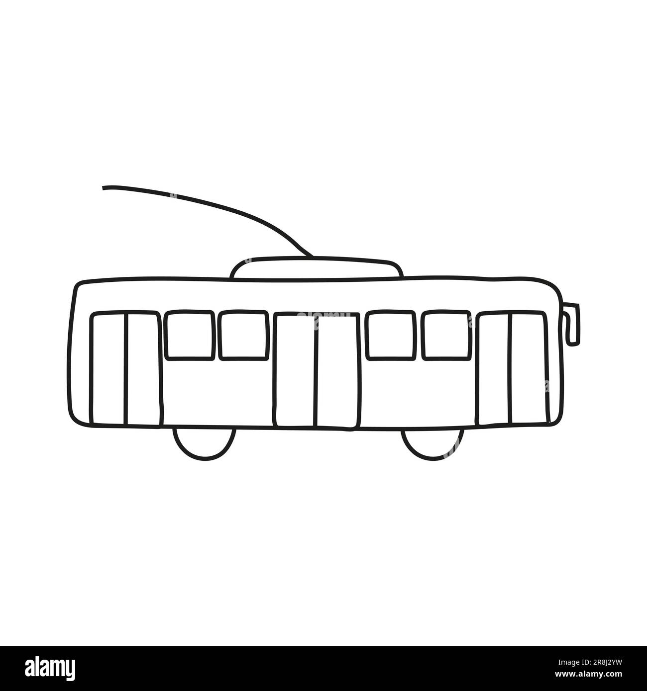 Trolleybus à deux côtés dessinés à la main pour le livre de coloriage pour enfants. Ligne simple, groupe d'âge de 2 à 4 ans. Grands mashines, voiture, transport de véhicule de hvy. Illustration vectorielle Illustration de Vecteur