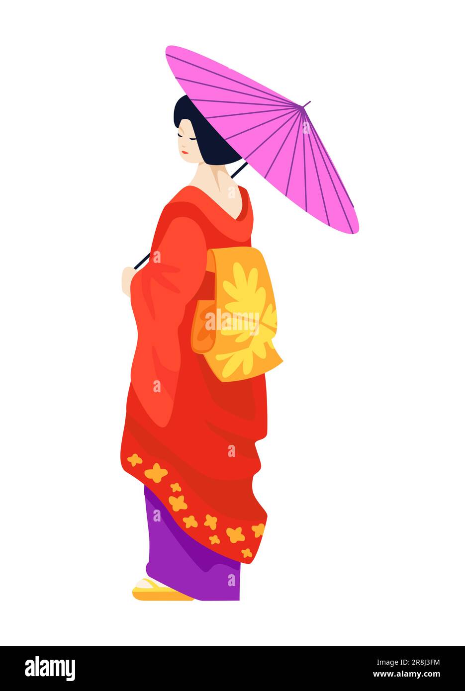 Geisha avec parapluie - moderne design plat style unique image isolée Illustration de Vecteur