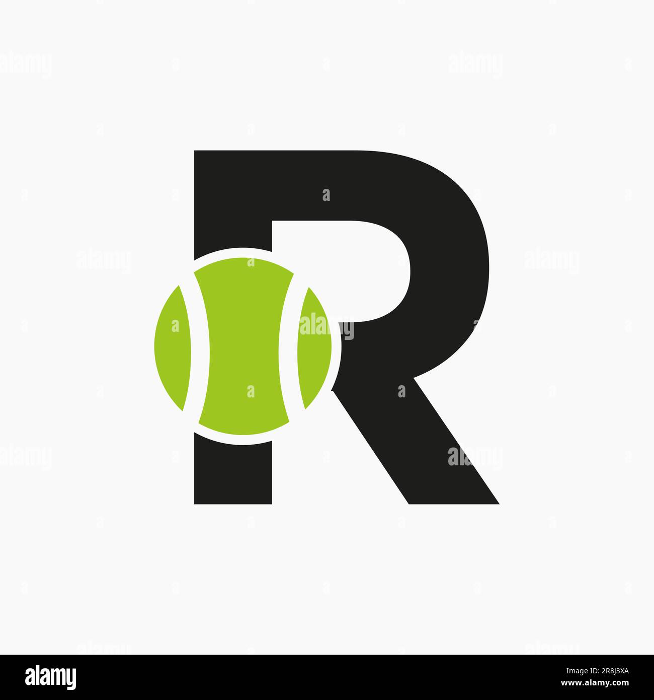 Logo tennis sur le concept lettre R. Logotype sportif de tennis modèle vectoriel de symbole Illustration de Vecteur