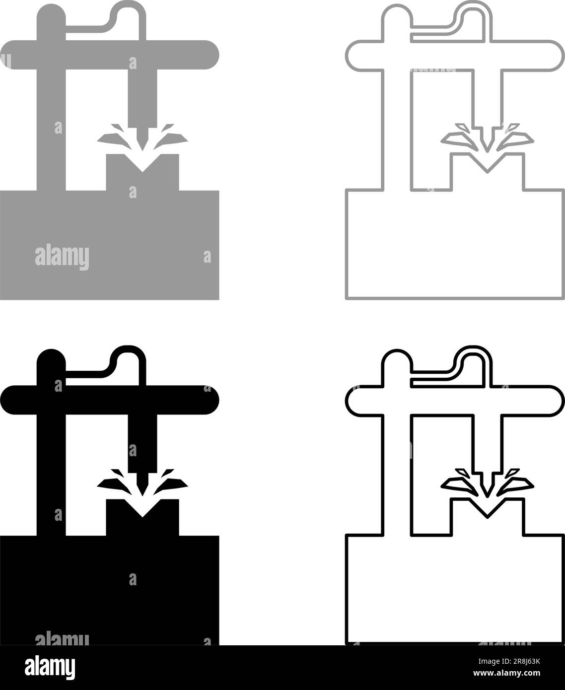 CNC 3D technologie de fraiseuse automatique concept set icône gris noir couleur vecteur illustration image remplissage simple contour ligne mince Illustration de Vecteur