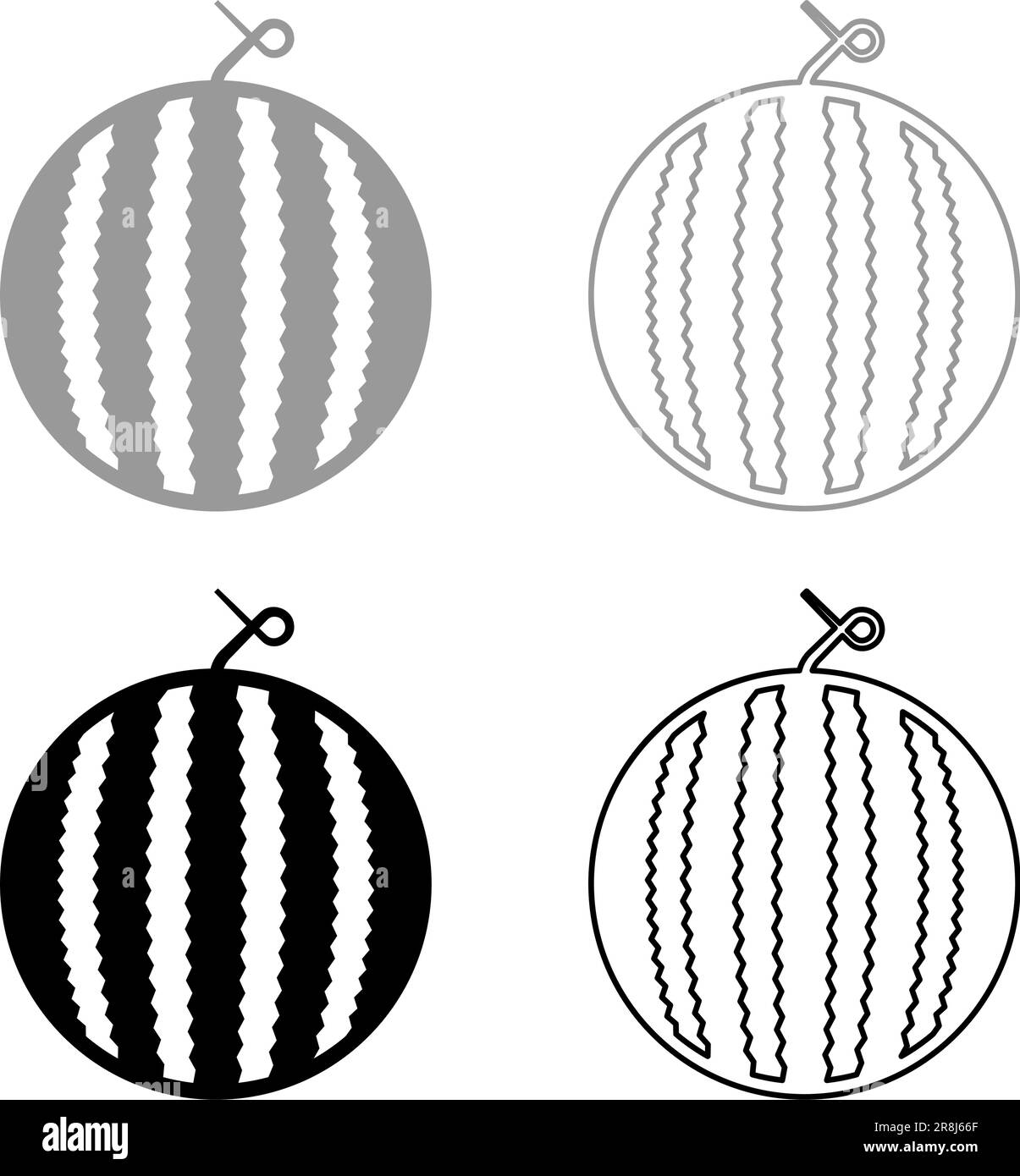 Pastèque mûre fruits fruits été nourriture dessert ensemble icône gris noir couleur vecteur illustration image simple remplissage Uni contour ligne mince plat Illustration de Vecteur
