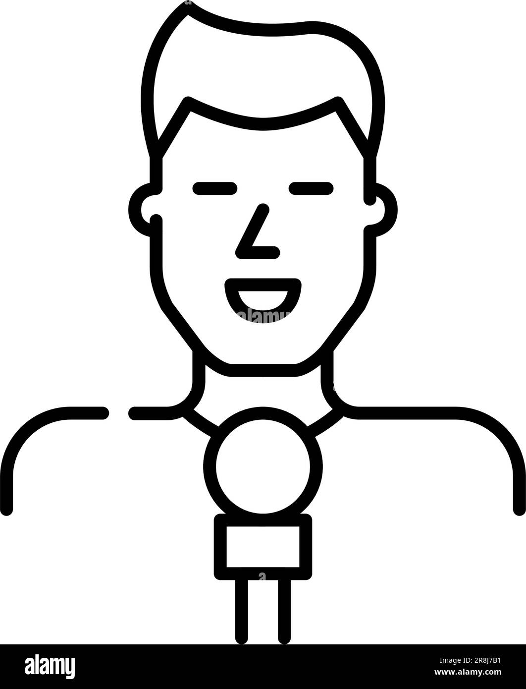 Journaliste d'actualités TV. Jeune homme souriant tenant un microphone. Pixel Perfect, icône de contour modifiable Illustration de Vecteur