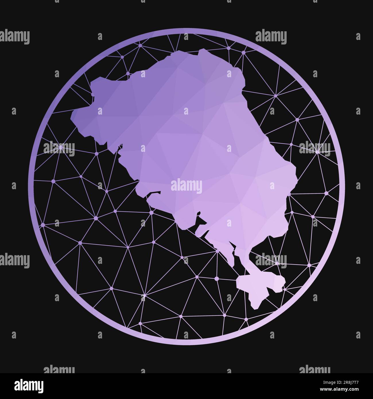 Icône de l'île du côlon. Carte polygonale vectorielle. Icône deux points dans un style géométrique. La carte de l'île avec un gradient poly bas violet sur fond sombre. Illustration de Vecteur