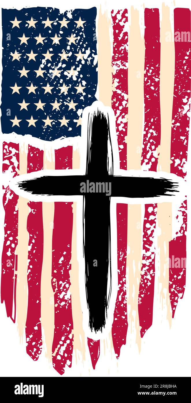 Croix chrétienne sur le grunge drapeau américain. Illustration vectorielle Illustration de Vecteur