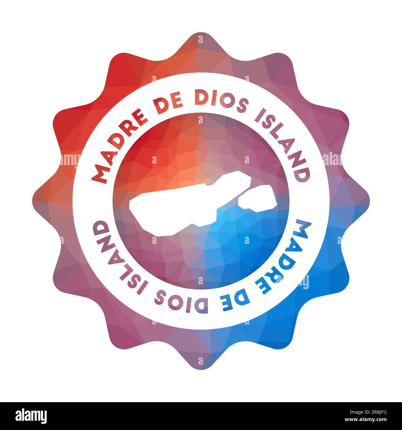 Logo Madre de Dios Island low poly. Logo de voyage dégradé coloré dans un style géométrique. Illustration de Vecteur
