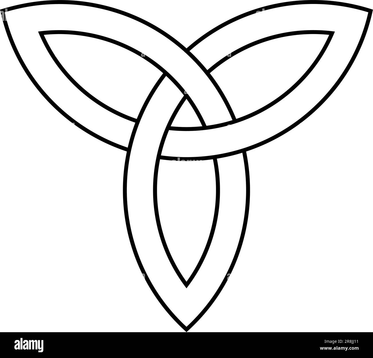 Nœud Trinity avec contour noir. Symbole celtique également connu sous le nom de triquetra. La Triqueta symbolise les trois domaines du corps, de la psyché et de l'esprit. Illustration de Vecteur