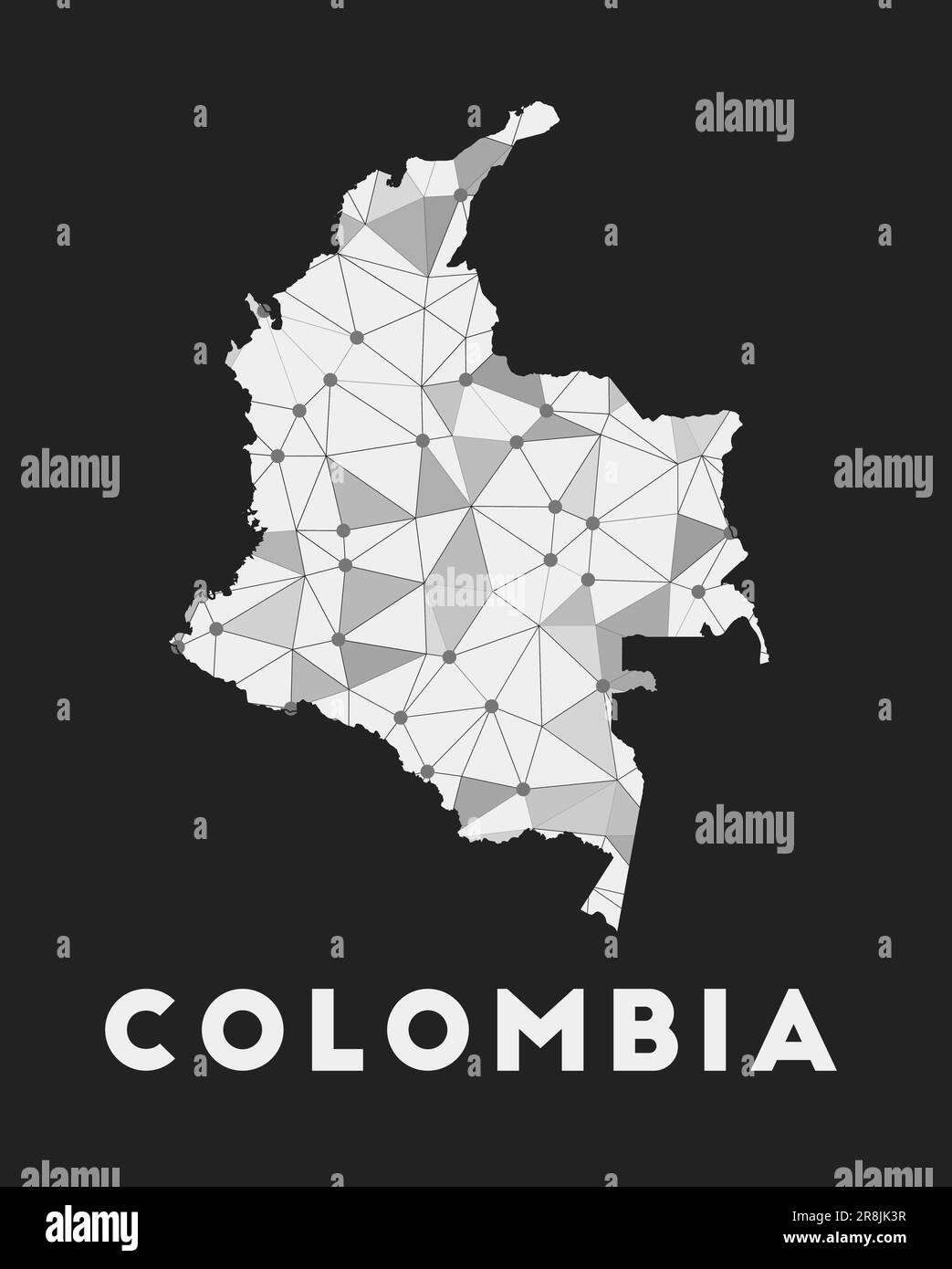 Colombie - carte du réseau de communication du pays. Décoration géométrique tendance Colombie sur fond sombre. Technologie, Internet, réseau, télécommunications Illustration de Vecteur