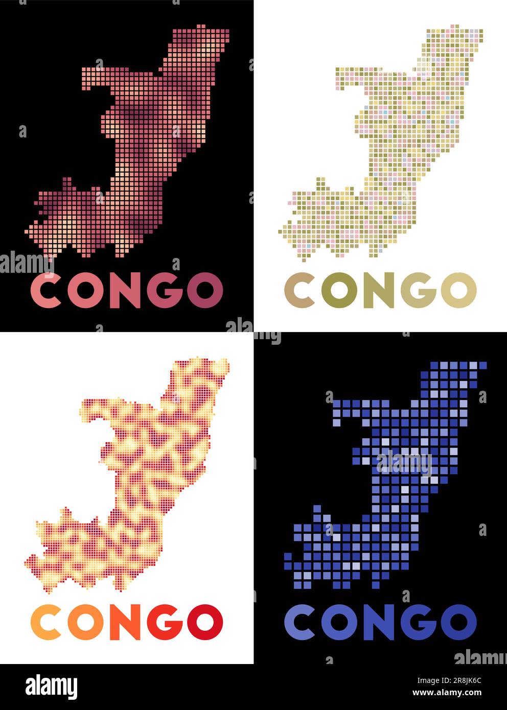 Carte Congo. Collection de cartes du Congo en style pointillé. Frontières du pays remplies de rectangles pour votre conception. Illustration vectorielle. Illustration de Vecteur