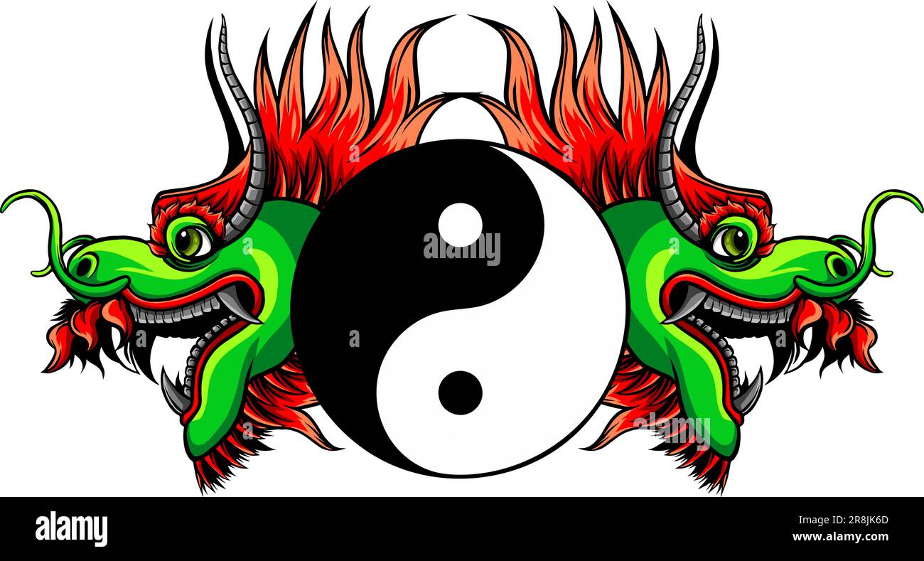 Illustration du vecteur dragon chinois Yin Yang et Head Illustration de Vecteur