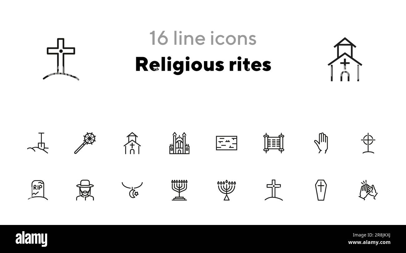 Jeu d'icônes de ligne de rites religieux Illustration de Vecteur