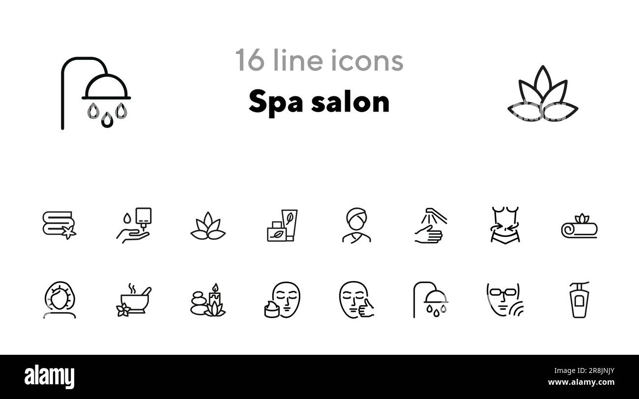 Ensemble d'icônes de la ligne du salon de spa Illustration de Vecteur