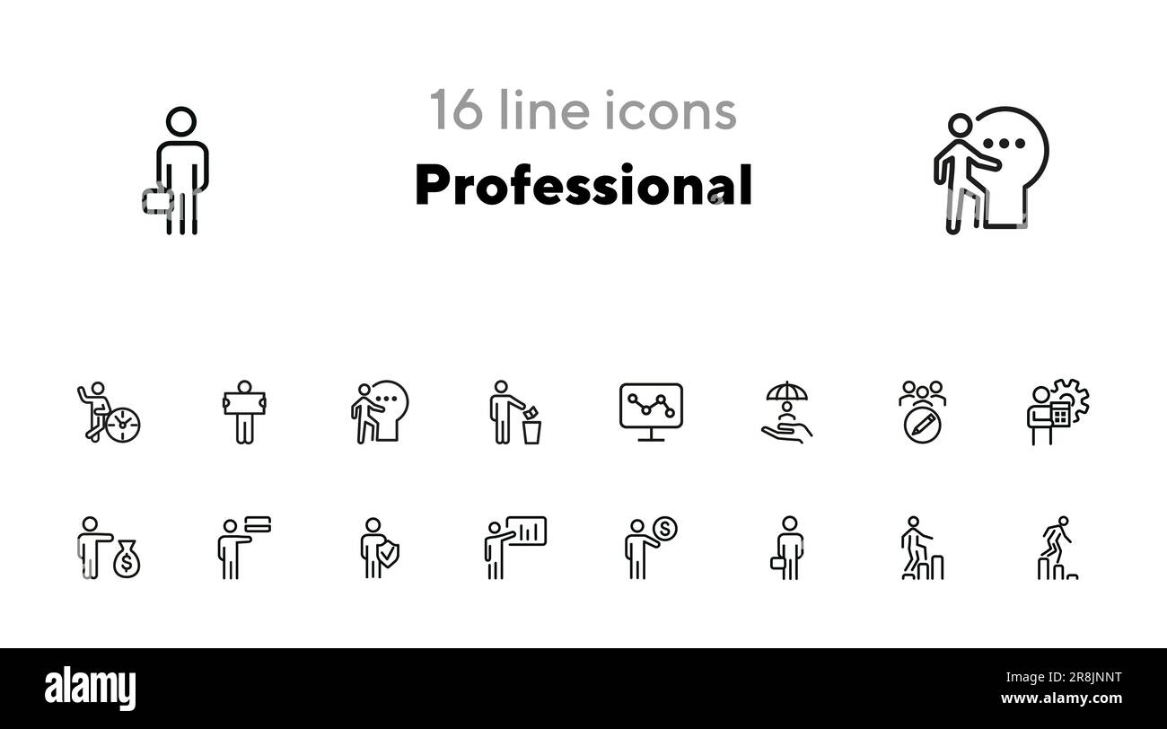 Jeu d'icônes de gamme professionnelle. Banquier, comptable, investisseur Illustration de Vecteur