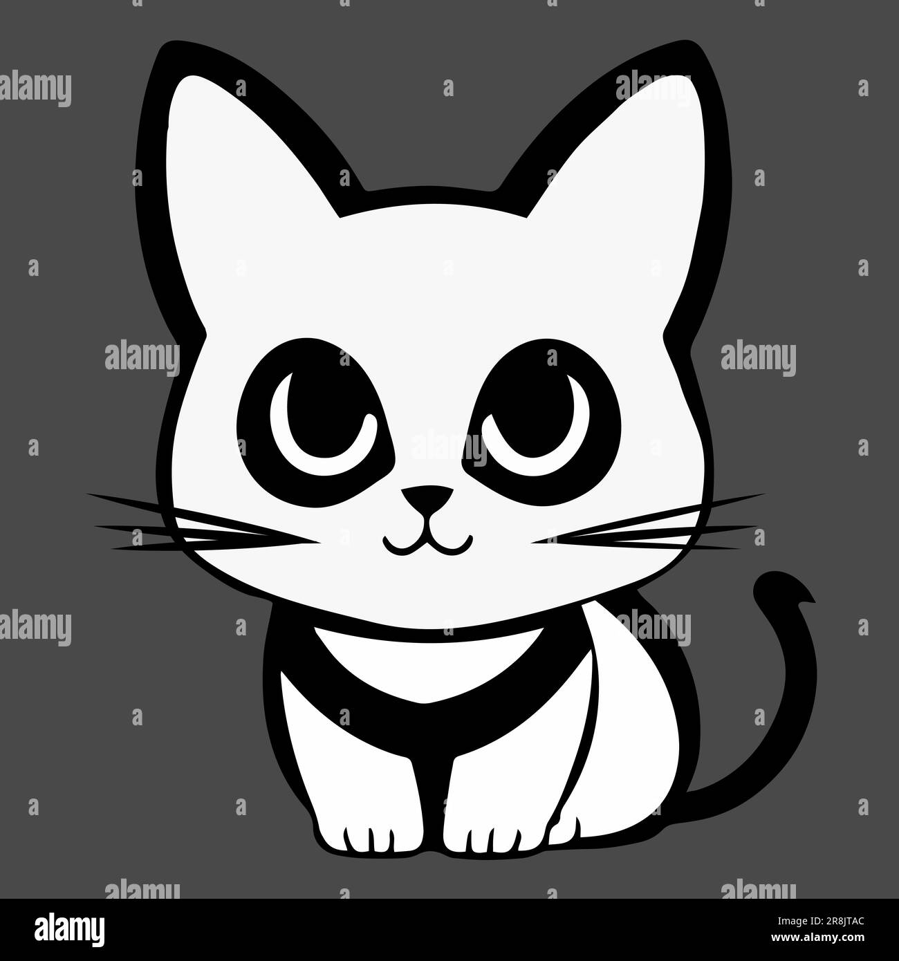 Chat mignon avec de grands yeux, illustration vectorielle noir et blanc. Illustration de Vecteur