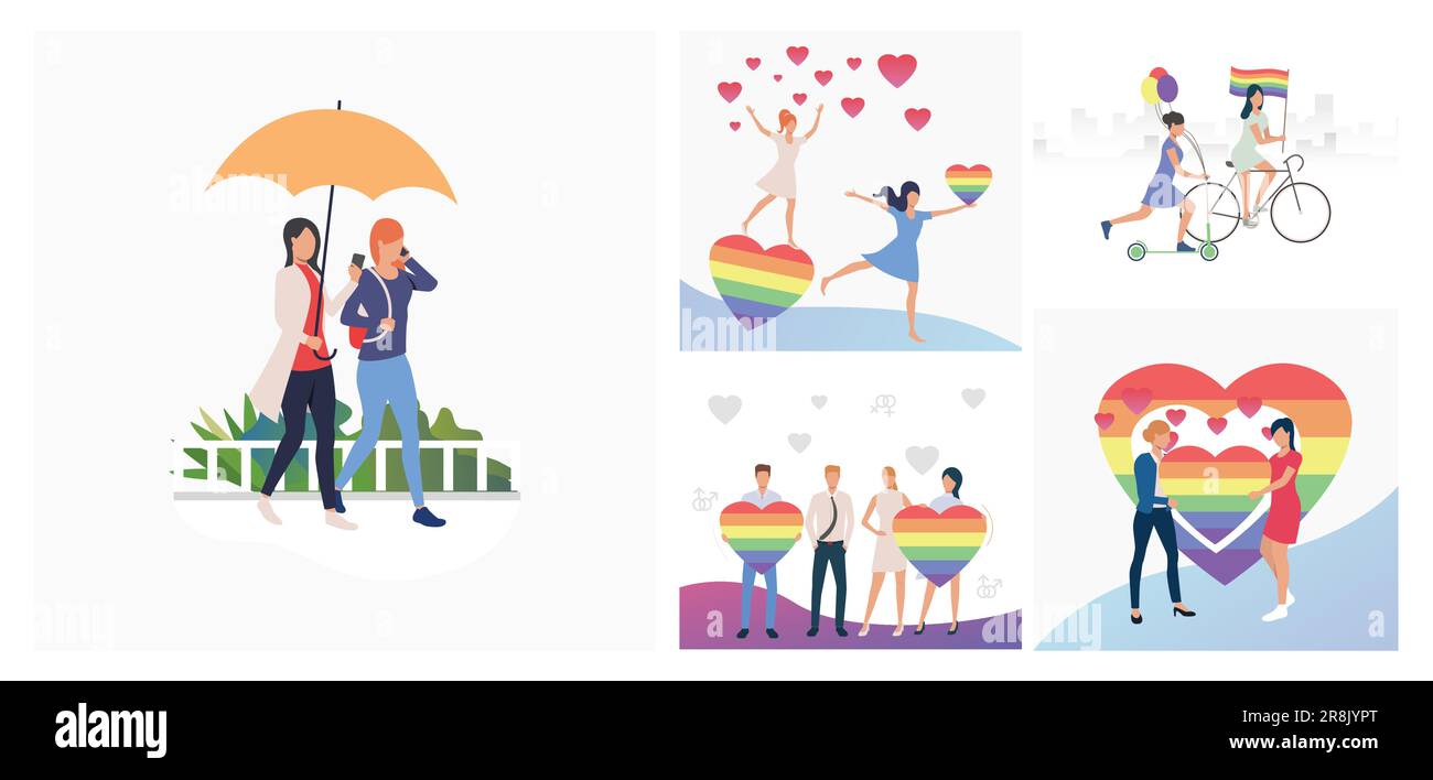 Ensemble de personnes participant à la parade de fierté gay Illustration de Vecteur