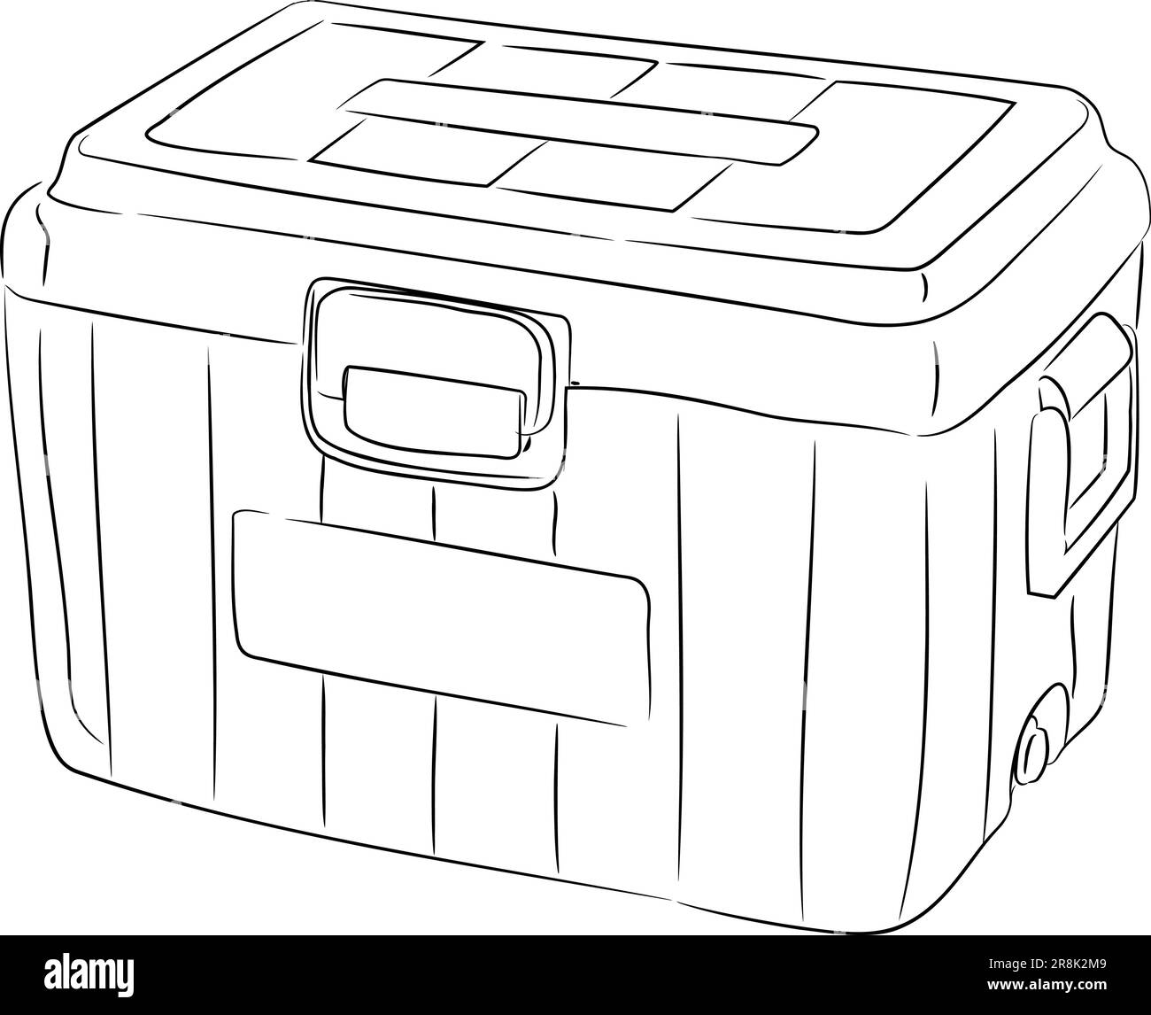 Illustration Line art d'un réfrigérateur portable pour boissons. Illustration vectorielle d'un refroidisseur de bière portable. Mini-réfrigérateur de voyage pour les boissons dans Vector. Illustration de Vecteur
