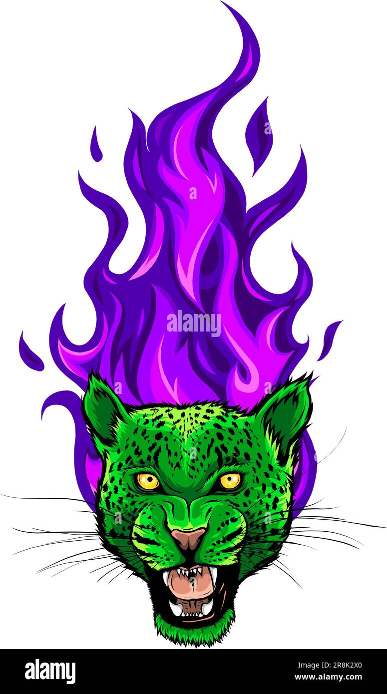 Illustration vectorielle de la tête Leopard avec feu. Illustration de Vecteur