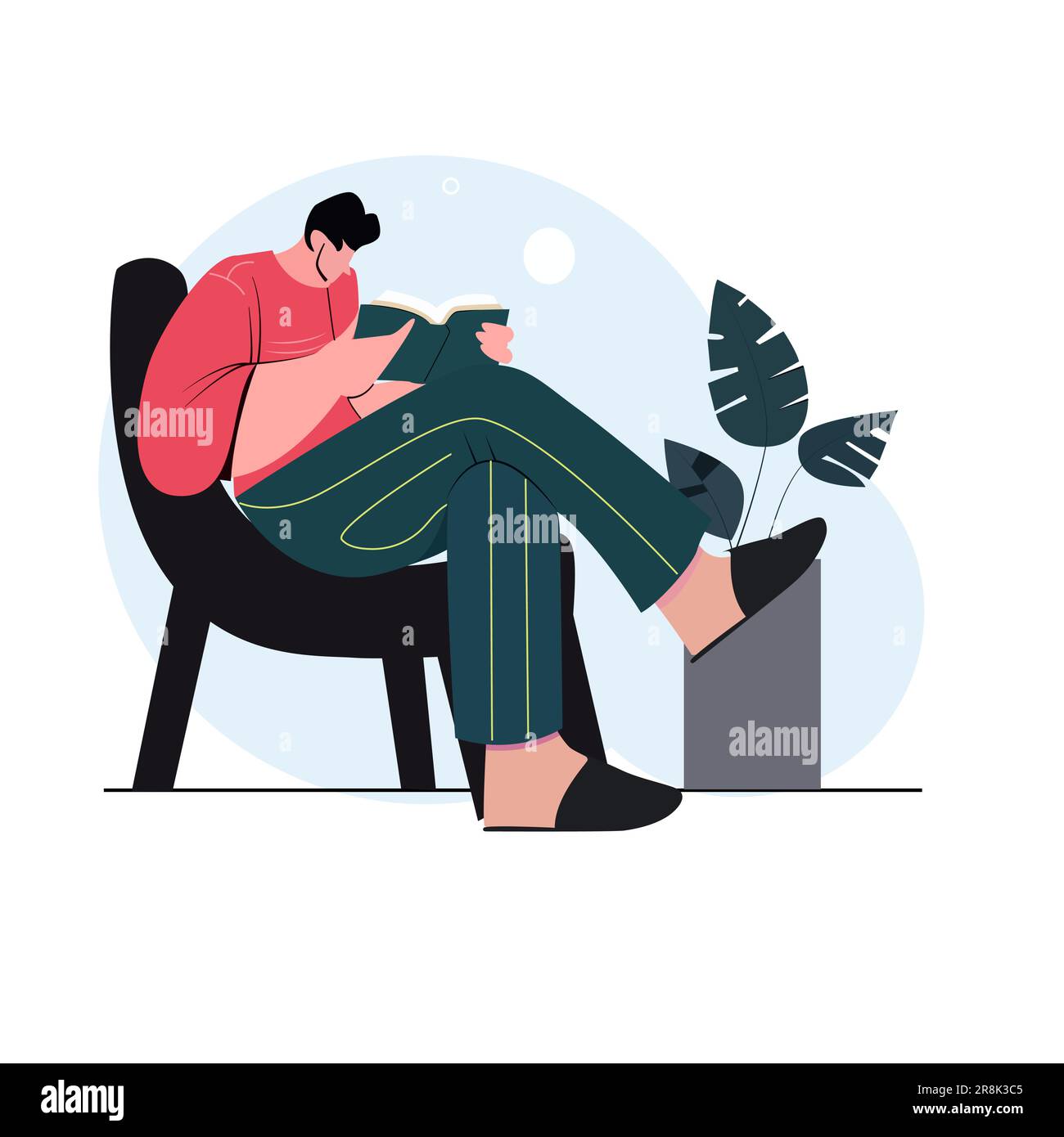 Homme assis sur un fauteuil et lu livre Illustration de Vecteur