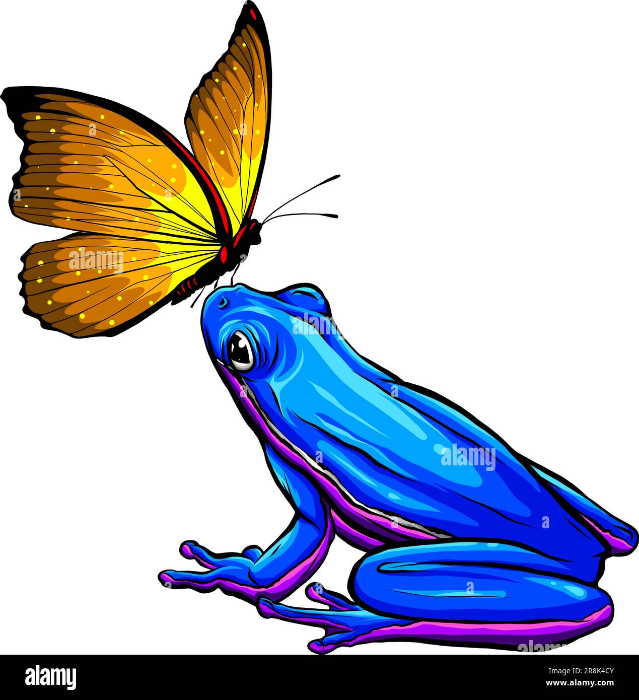 Joli papillon drôle sur l'illustration de vecteur de grenouille Illustration de Vecteur