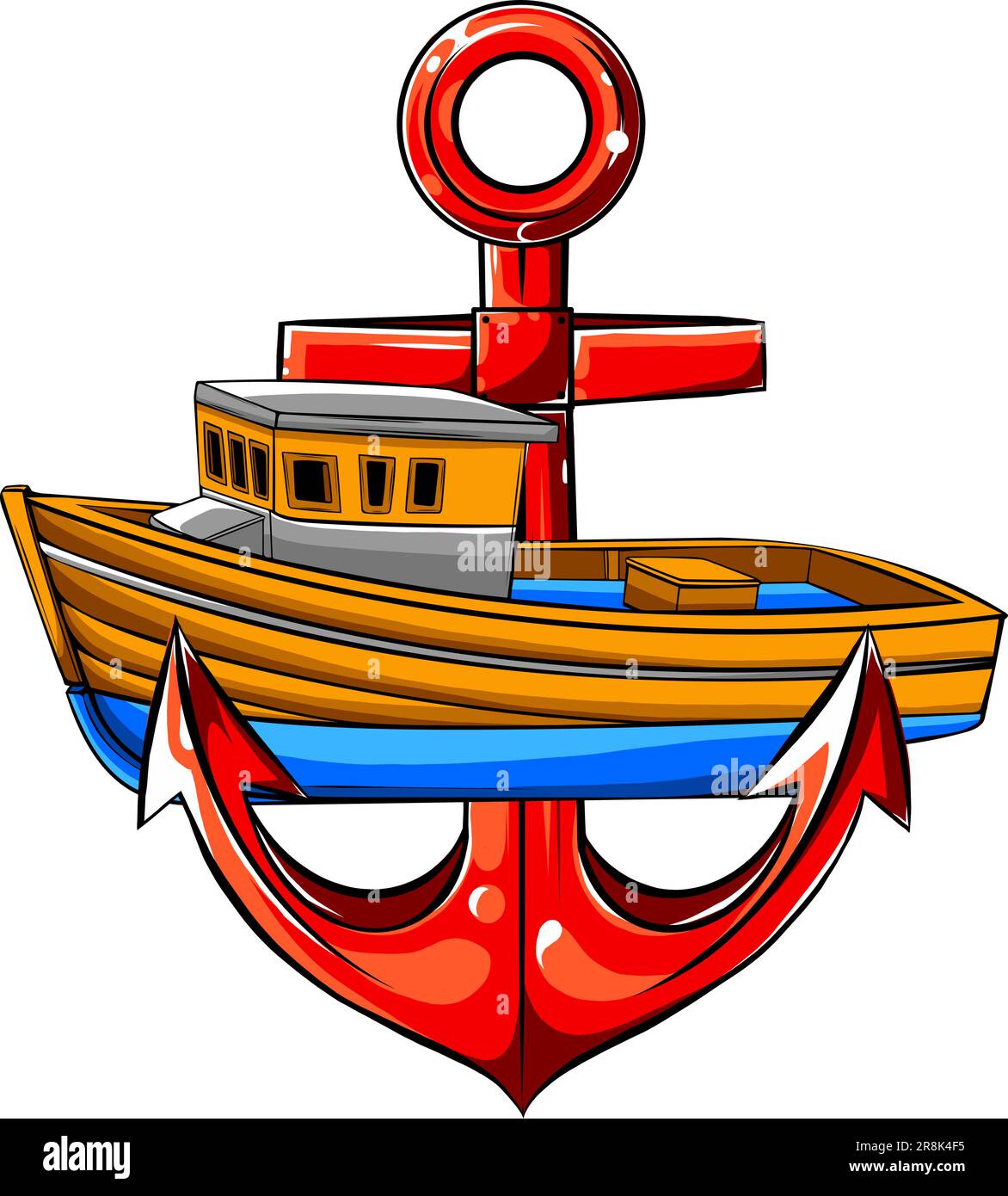illustration vectorielle d'un bateau à poissons avec caricature de dessin animé d'ancrage Illustration de Vecteur