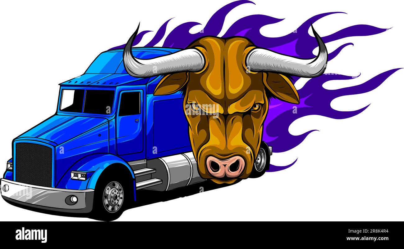 chariot américain avec motif vectoriel de taureaux et de flammes Illustration de Vecteur