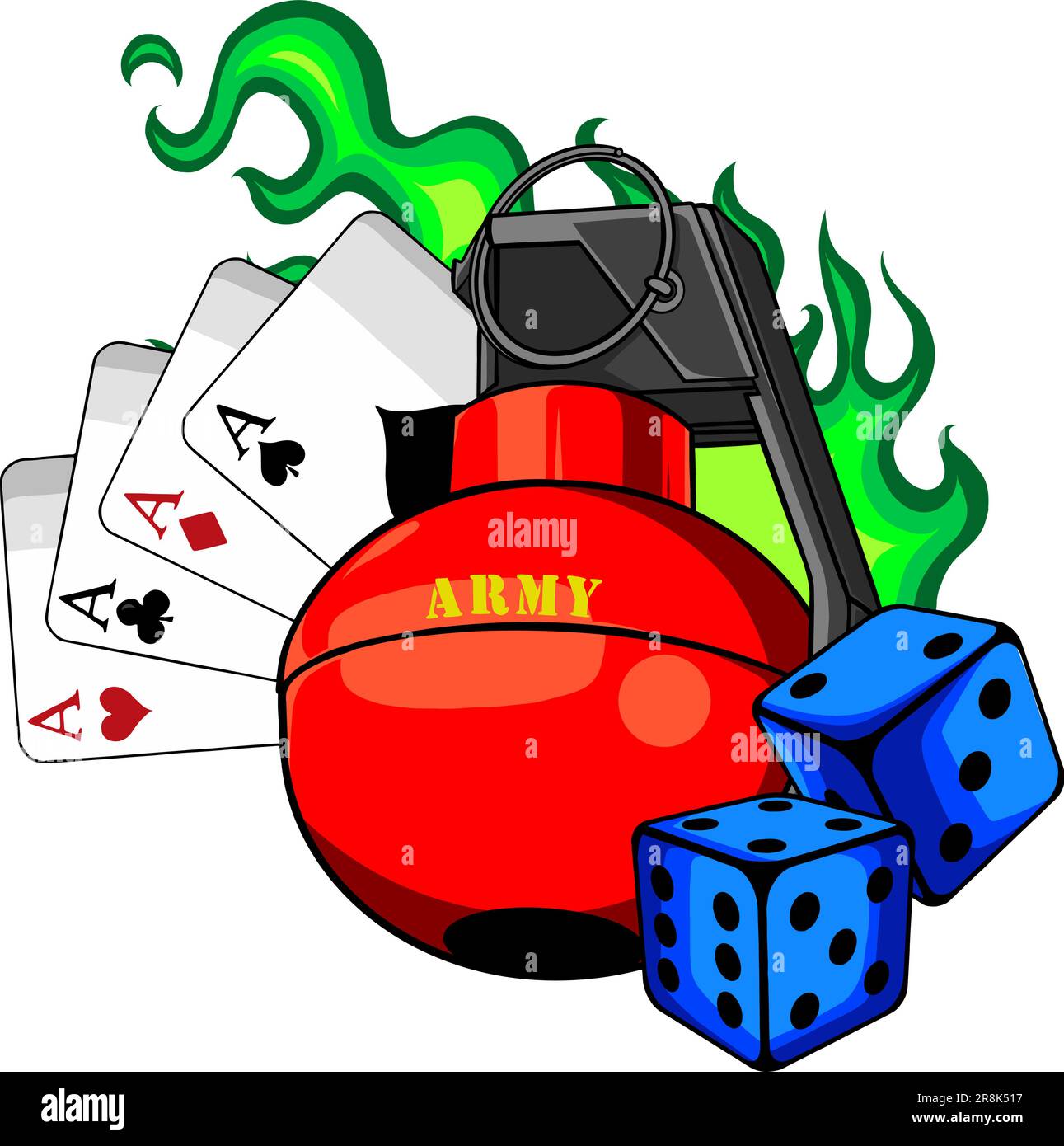 granate avec jeu de casino et flammes Illustration de Vecteur