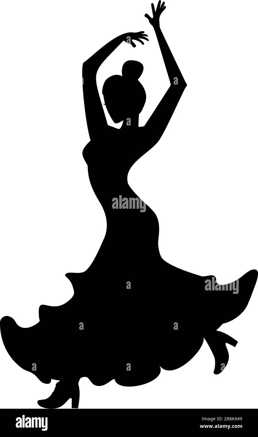 Femme danse Flamenco silhouette isolée sur fond blanc. Danse espagnole. Illustration vectorielle plate Illustration de Vecteur