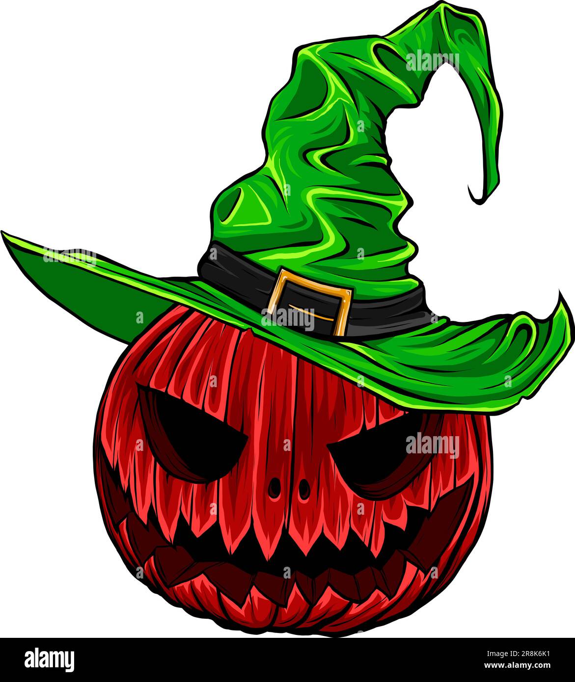 Cartoon halloween citrouille isolé portant chapeau de sorcière Illustration de Vecteur