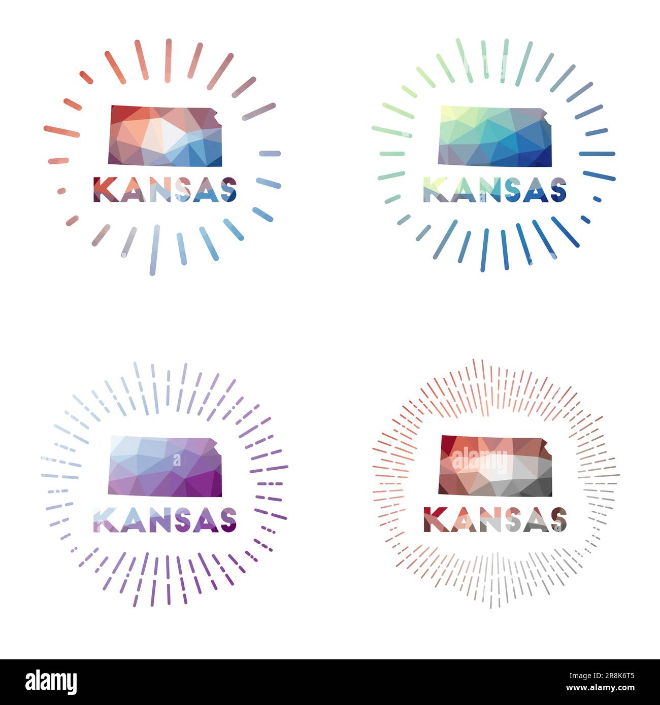 Ensemble Kansas Low poly Sunburst. Logo de l'état US dans le style polygonal géométrique. Illustration vectorielle. Illustration de Vecteur