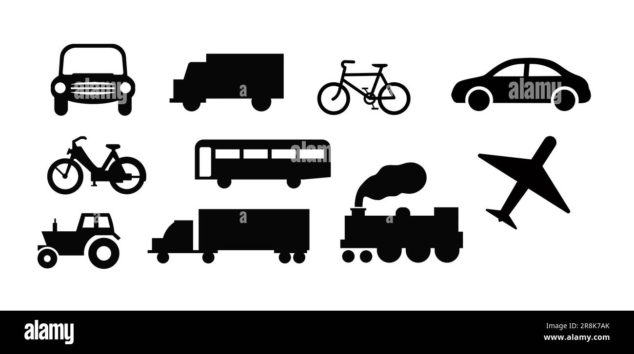 Moto et vélo, voiture, camion lourd, véhicule lourd et autobus. Ensemble de transport divers Illustration de Vecteur