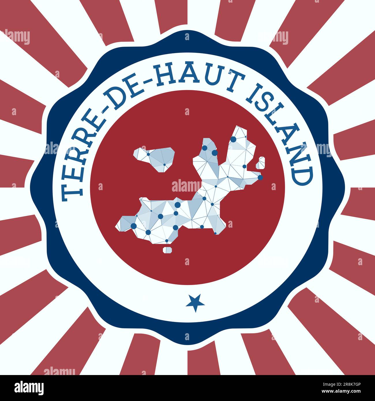 Insigne de l'île Terre-de-Haut. Logo rond de l'île avec carte de maillage triangulaire et rayons radiaux. EPS10 vecteur. Illustration de Vecteur
