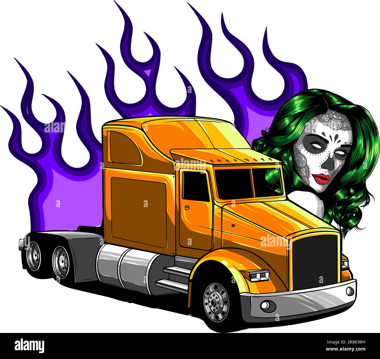 L'illustration vectorielle moderne du chariot brûle avec la tête de la femme sur fond blanc. tirage manuel numérique Illustration de Vecteur