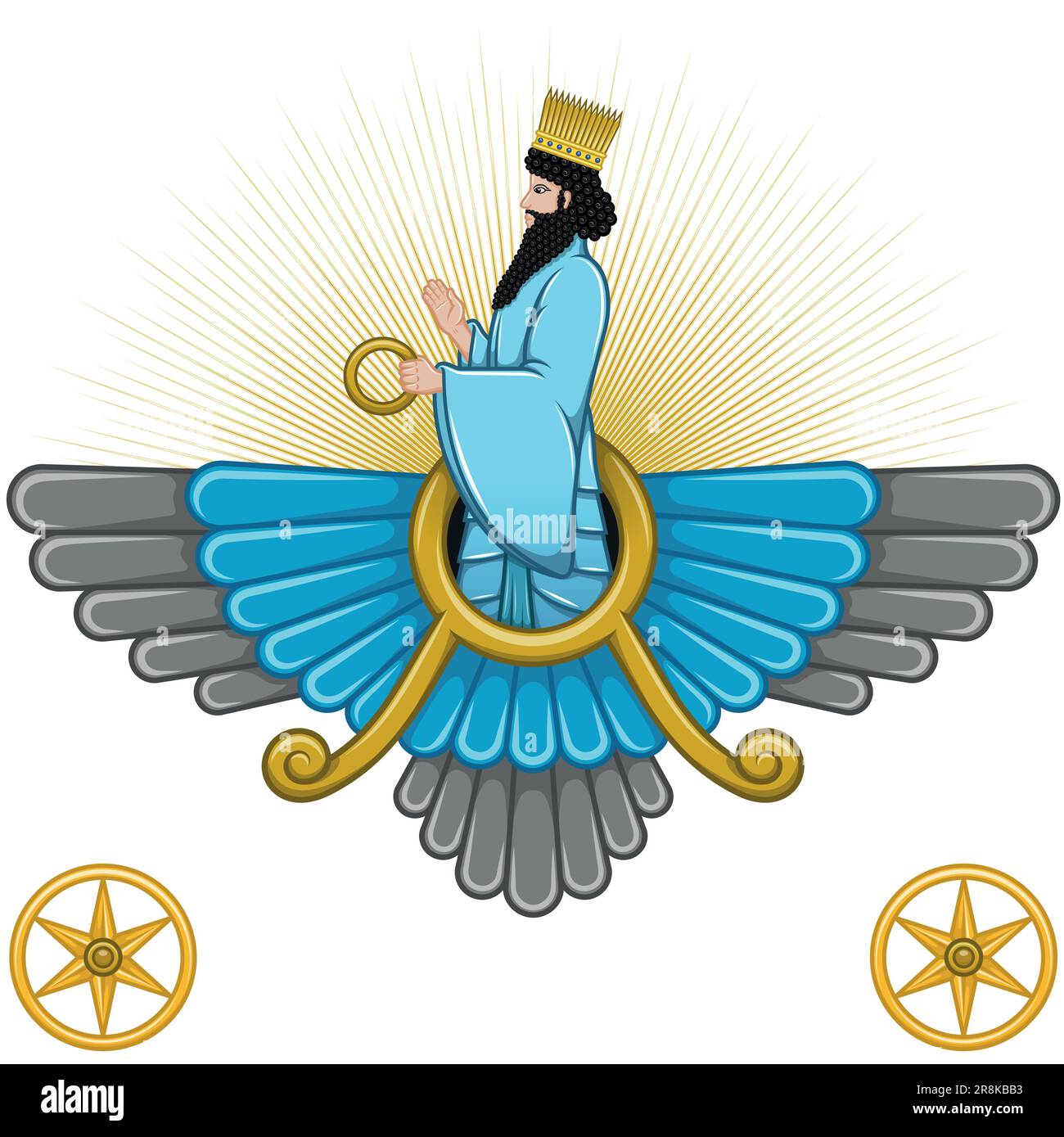 Dessin vectoriel du symbole Faravahar, côté symbole du zoroastrianisme où il montre Ahura Mazda Illustration de Vecteur