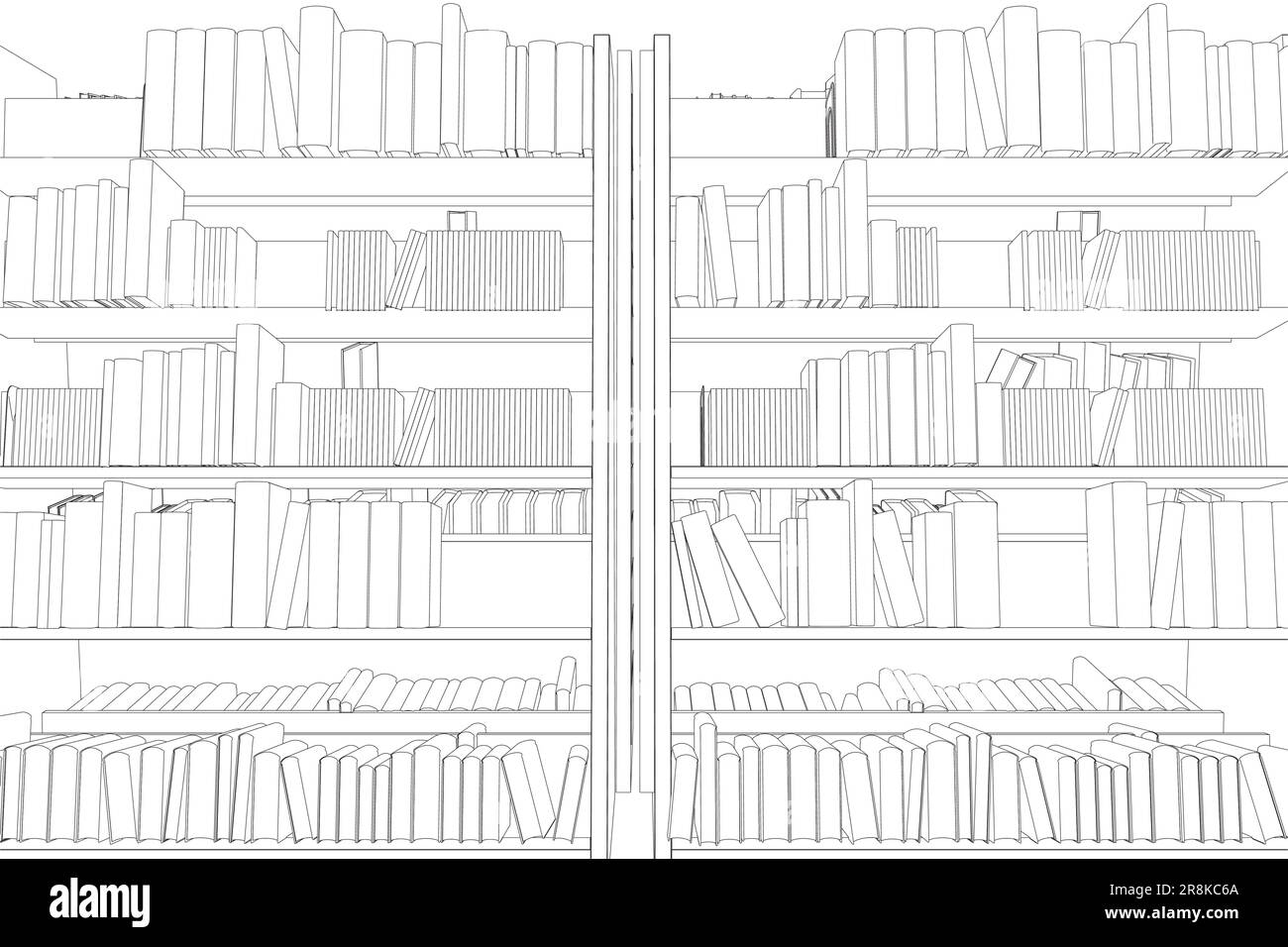 Vecteur d'arrière-plan de l'étagère du livre de bibliothèque. Maquette d'étagère avec livres vierges. Outline Books sur les étagères simplement rétro illustration vectorielle. ligne de référence Illustration de Vecteur