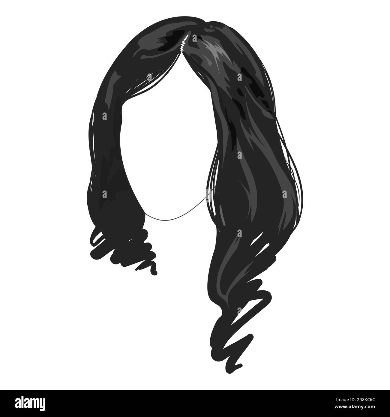 Monochrome femelle long brunette coupe cheveux coiffure cheveux visage mode échantillon esquissé main dessin art illustration vecteur isolé. Illustration de Vecteur