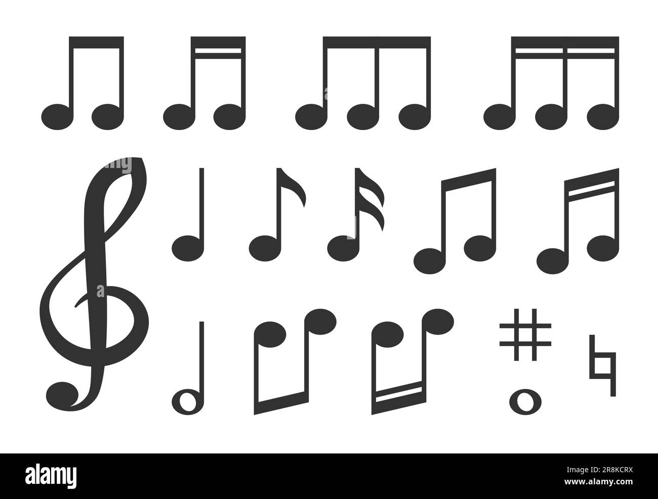 Différentes mélodies musicales noir notes icônes ensemble Illustration de Vecteur