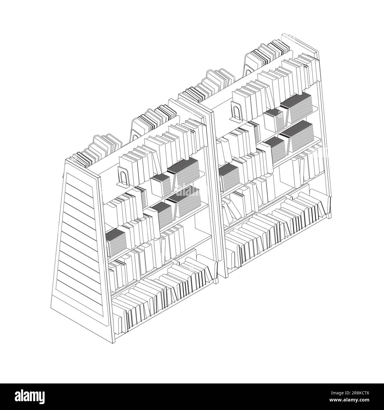Vecteur d'arrière-plan de l'étagère du livre de bibliothèque. Maquette d'étagère avec livres vierges. Outline Books sur les étagères simplement rétro illustration vectorielle. ligne de référence Illustration de Vecteur