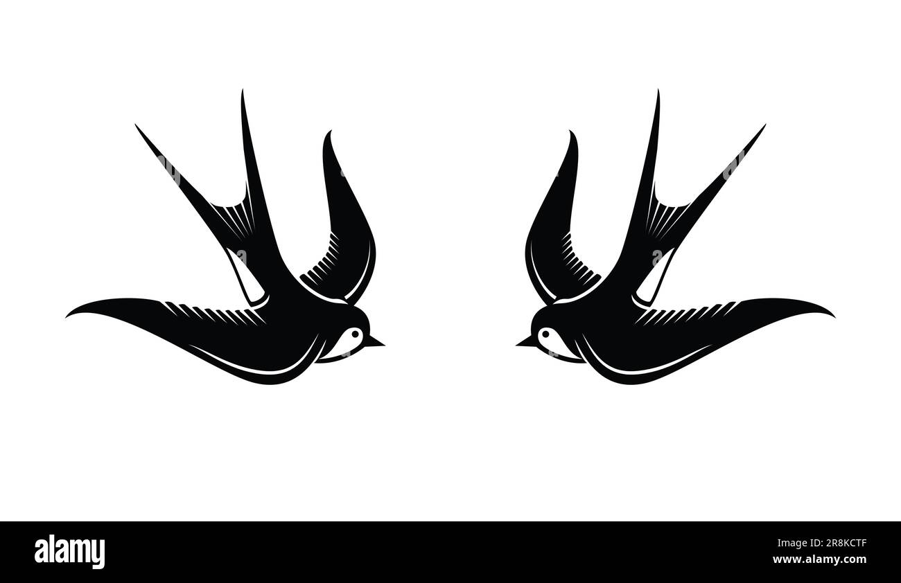 classic birds twin swautoriser tatouage design isolé sur fond blanc vecteur Illustration de Vecteur