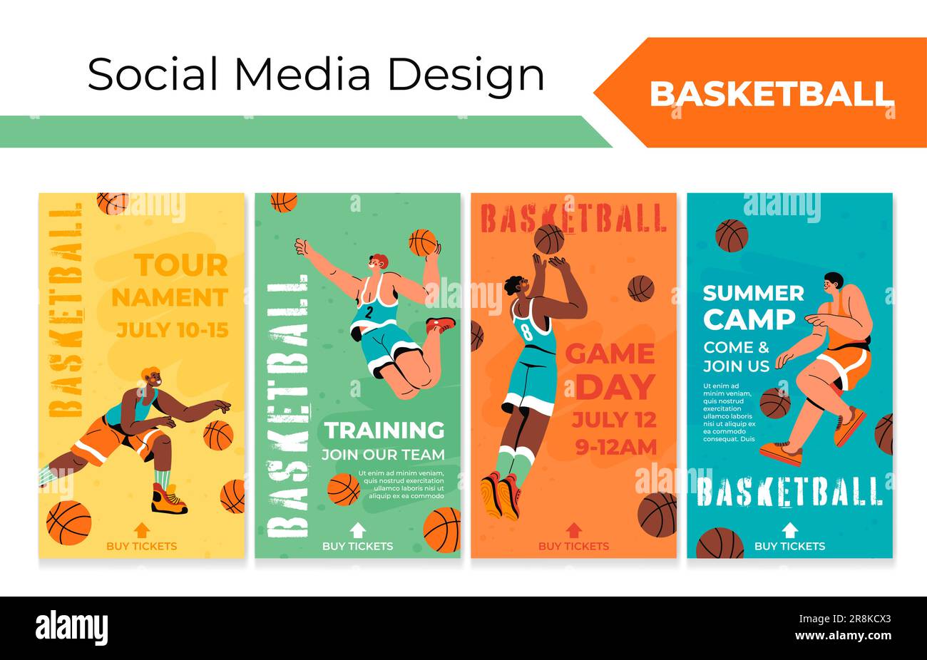 Ensemble de médias sociaux avec promotion sur le club de basket-ball Illustration de Vecteur