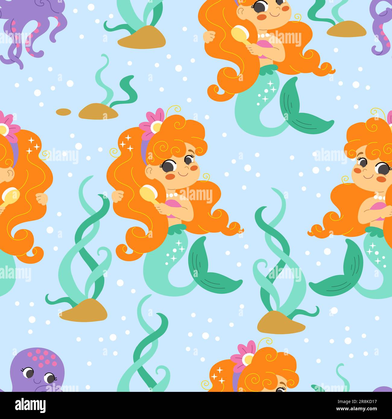 Motif puéril sans couture avec de mignons mermaids et pieuvres dans le monde sous-marin. Illustration vectorielle. Texture enfant créative pour le design, l'impression, le lin, la fab Illustration de Vecteur