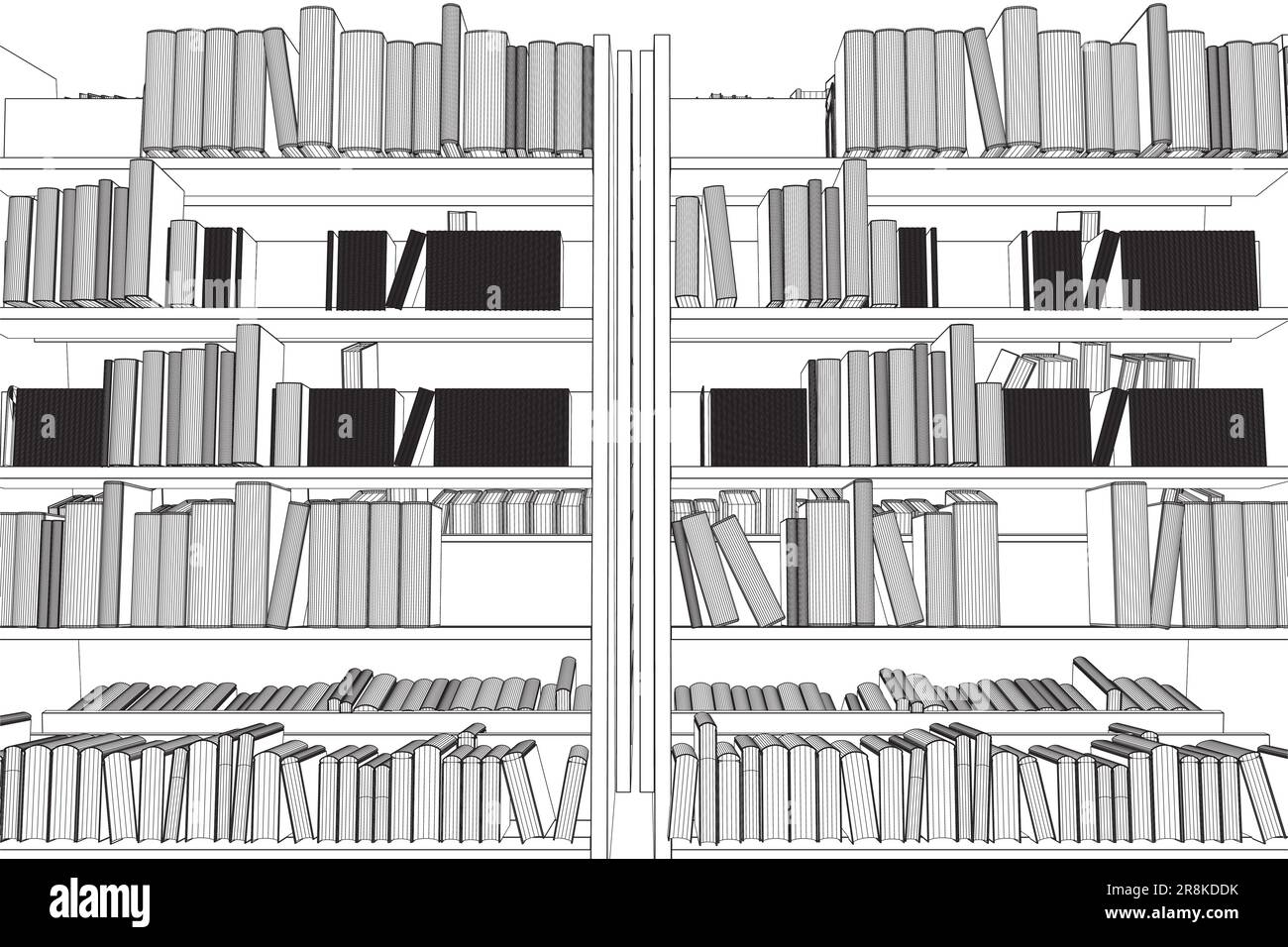 Vecteur d'arrière-plan de l'étagère du livre de bibliothèque. Maquette d'étagère avec livres vierges. Wireframe Books on the clayettes simplement rétro illustration vectorielle. ligne d Illustration de Vecteur