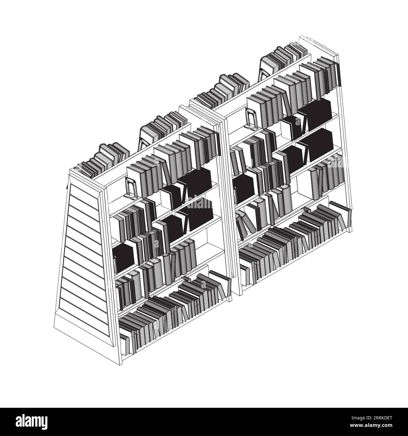 Vecteur d'arrière-plan de l'étagère du livre de bibliothèque. Maquette d'étagère avec livres vierges. Wireframe Books on the clayettes simplement rétro illustration vectorielle. ligne d Illustration de Vecteur