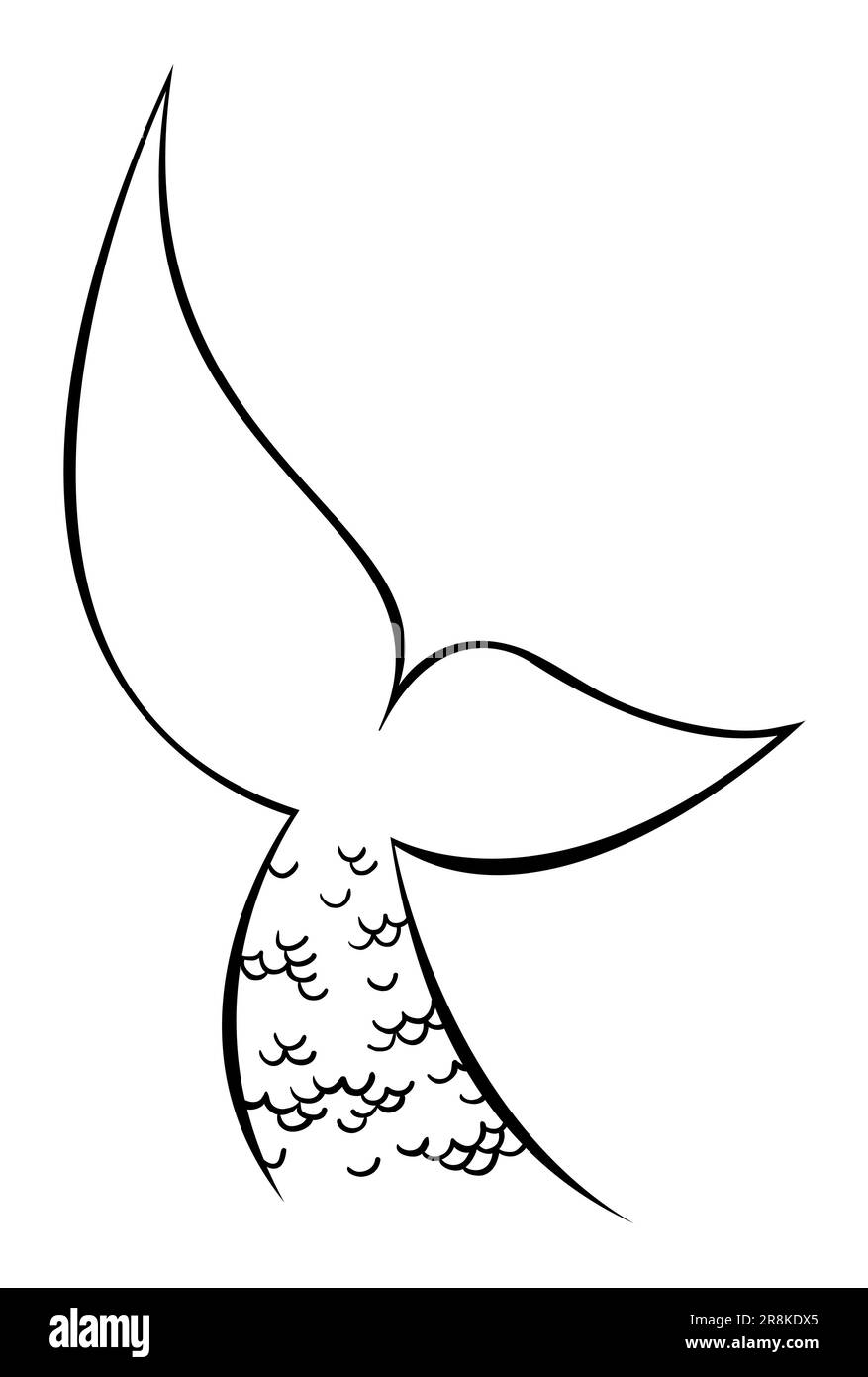 Aquarelle mermaid merman queue de poisson. Art monochrome noir et blanc ligne d'encre dessin main vecteur art isolé Illustration de Vecteur