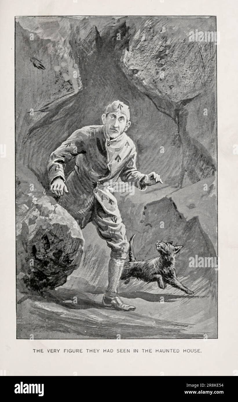 La figure même qu'ils ont vu dans la maison hantée illustrée par Charles Whymper du livre à Klondike ou, Un cow-boy de la ruée vers les champs d'or par Gordon stables, 1840-1910; Date de publication c1898 Publisher T.Y. Crowell & Co. Cette histoire relate les expériences de certains hommes, femmes, filles et garçons anglais qui ont du mal à se rendre à la ruée vers l'or du Klondike. Ils ont des aventures avec des grizzlies, des loups et des Indiens; ils endurent de grandes souffrances et des difficultés, mais leurs constitutions et leur formation anglaises robustes les amènent à travers Banque D'Images