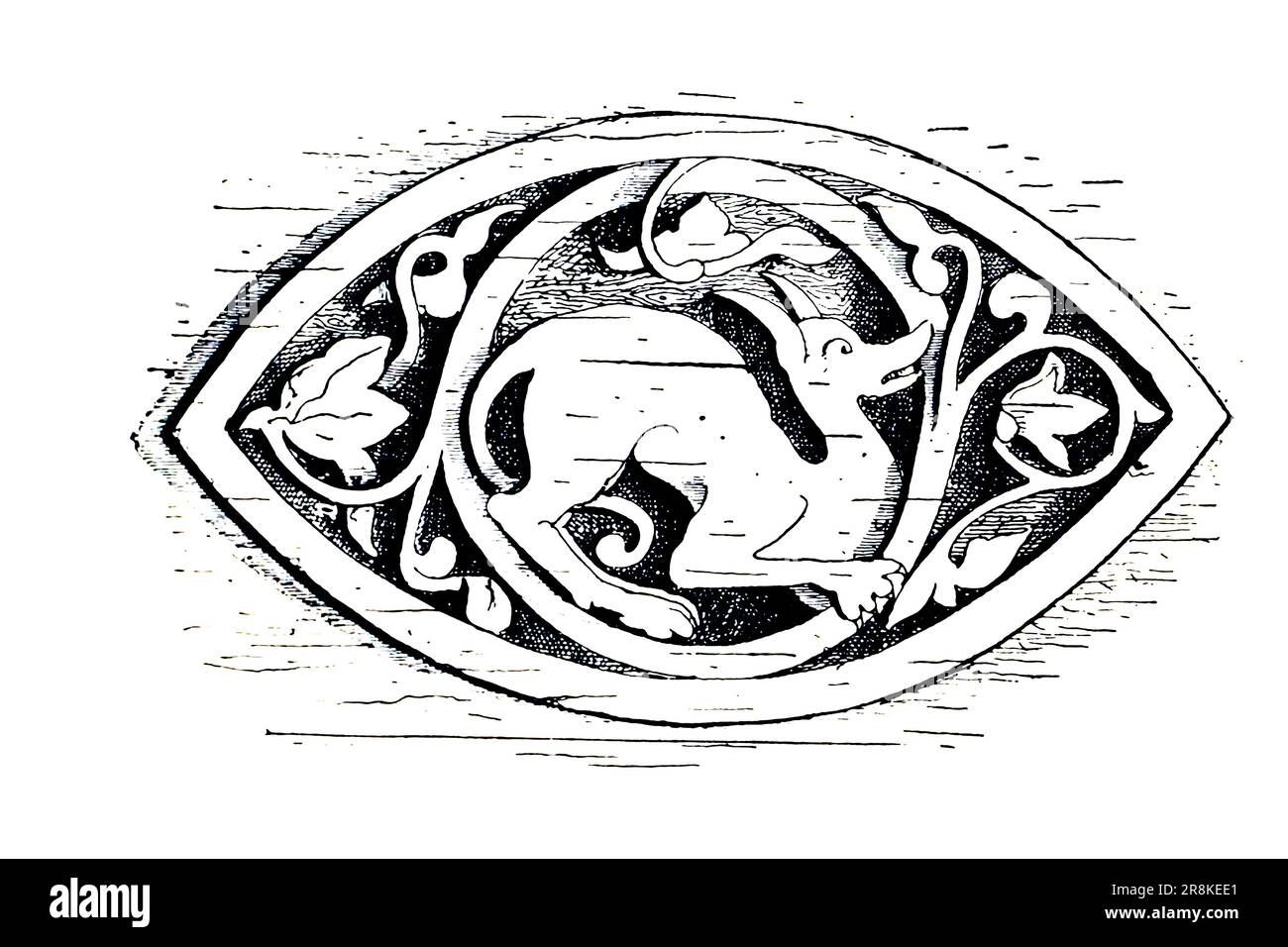 Antelope et feuilles sculptant dessin de ligne du livre ' Un manuel de sculpture en bois ' par Leland, Charles Godfrey, 1824-1903; et Holtzapffel, John Jacob Date de publication 1891 par New York, Scribner Banque D'Images