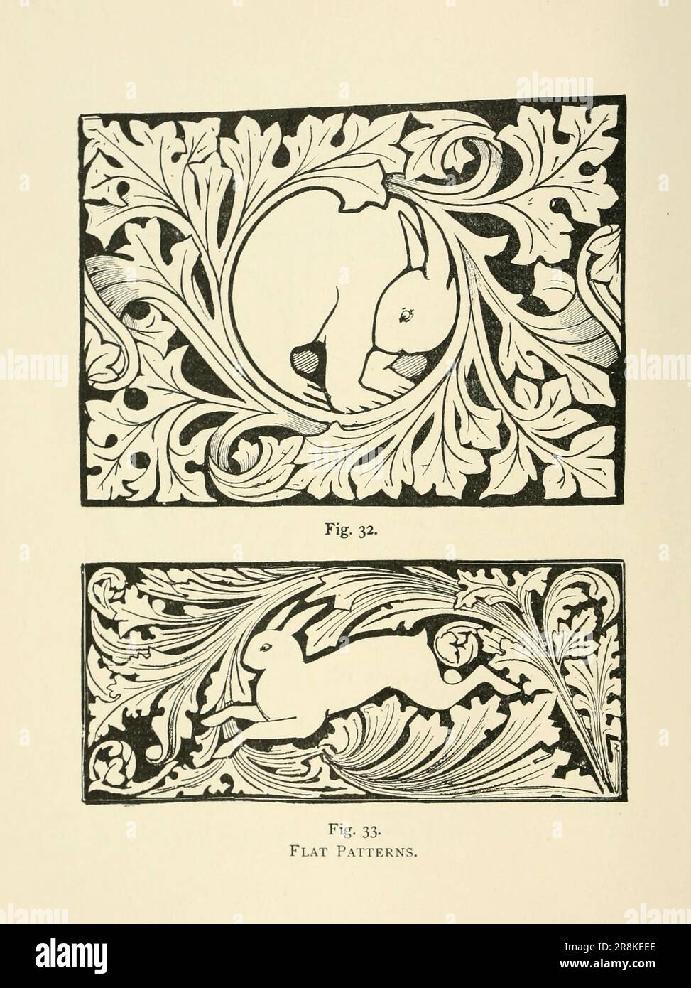 Dessin de la ligne de lapin à motif animal plat tiré du livre « Un manuel de sculpture en bois » de Leland, Charles Godfrey, 1824-1903; et Holtzapffel, John Jacob Date de publication 1891 par New York, Scribner Banque D'Images
