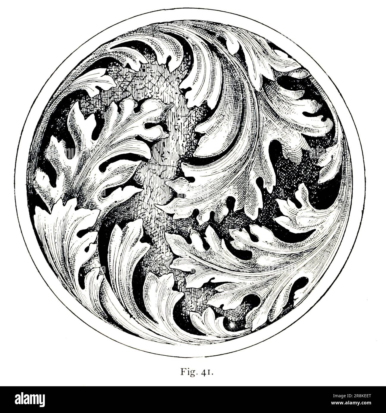 Panneau circulaire très fini Etudes de Foliage lineart croquis du livre ' A Manual of Wood Carving ' par Leland, Charles Godfrey, 1824-1903; et Holtzapffel, John Jacob Date de publication 1891 par New York, Scribner Banque D'Images