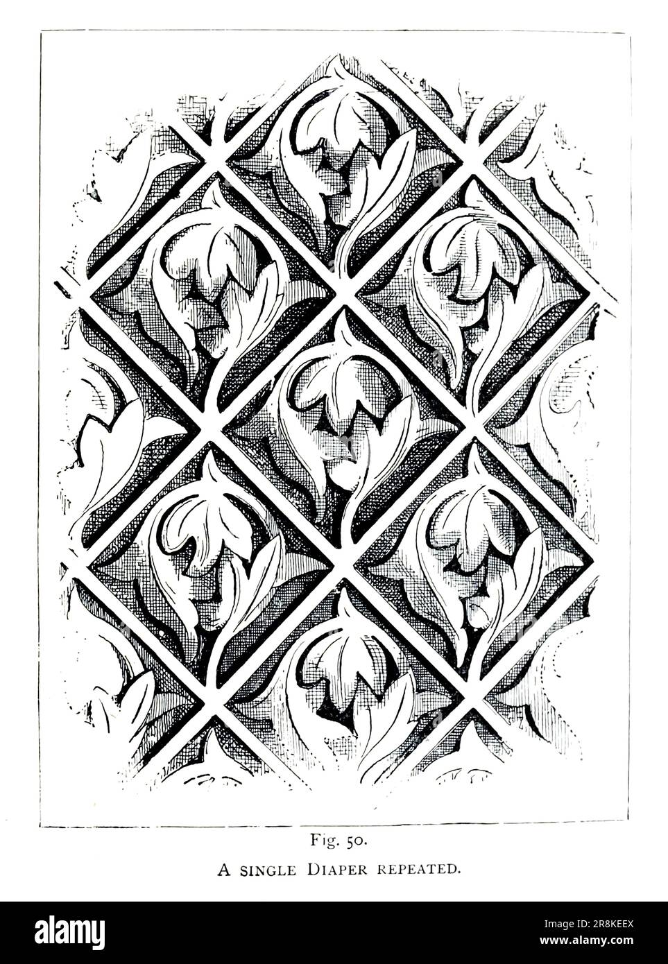 Un seul Diaper répétition de l'esquisse de ligne de référence du livre ' Un manuel de sculpture en bois ' par Leland, Charles Godfrey, 1824-1903; et Holtzapffel, John Jacob Date de publication 1891 par New York, Scribner Banque D'Images