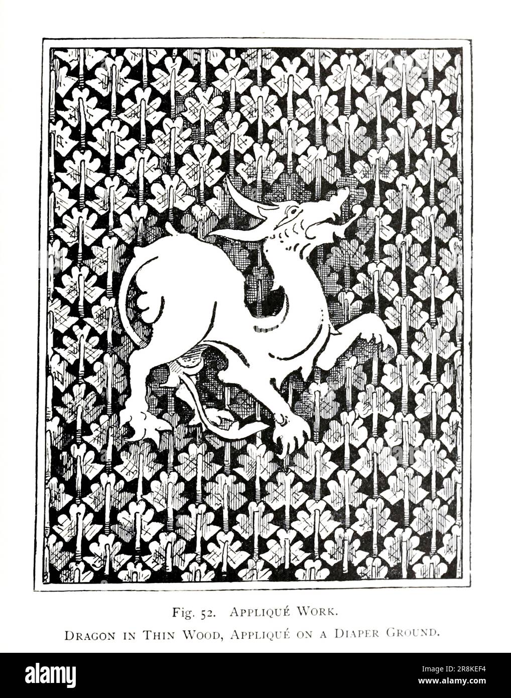 Dragon en bois fin, applique sur un sol de couches. Croquis de lineart du livre ' A Manual of Wood Carving ' de Leland, Charles Godfrey, 1824-1903; et Holtzapffel, John Jacob Date de publication 1891 par New York, Scribner Banque D'Images