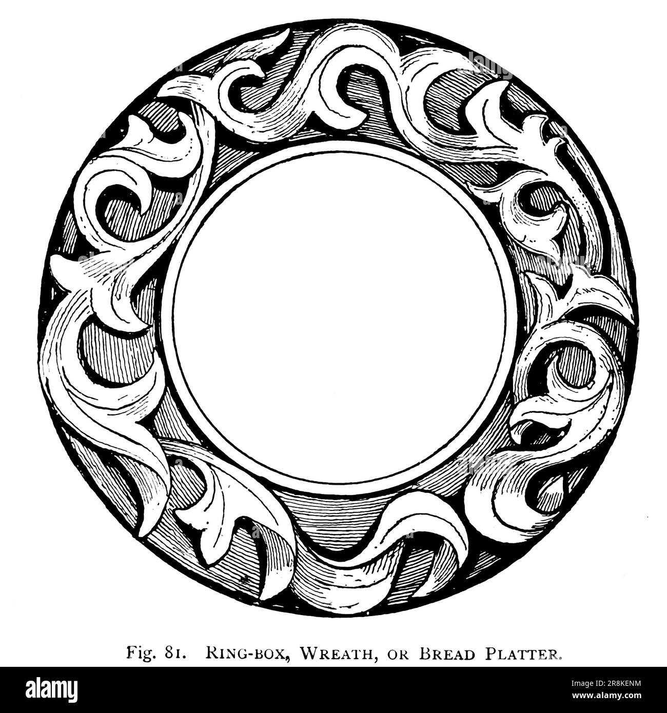 Rond en bois Ring-box, Wreath, ok Bread Platter dessin de l'ouvrage ' A Manual of Wood Carving ' de Leland, Charles Godfrey, 1824-1903; et Holtzapffel, John Jacob Date de publication 1891 par New York, Scribner Banque D'Images Rond en bois Ring-box, Wreath, ok Bread Platter dessin de l'ouvrage ' A Manual of Wood Carving ' de Leland, Charles Godfrey, 1824-1903; et Holtzapffel, John Jacob Date de publication 1891 par New York, Scribner Banque D'Images