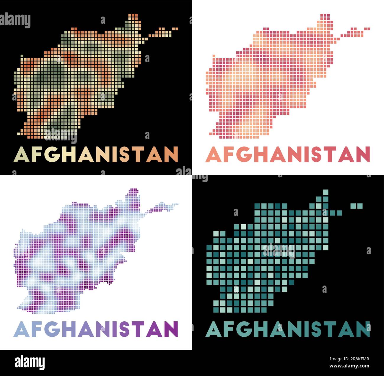 Carte de l'Afghanistan. Collection de cartes de l'Afghanistan en style pointillé. Frontières du pays remplies de rectangles pour votre conception. Illustration de Vecteur